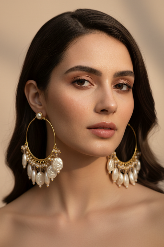 Golden Metal Hoop With Golden  & White shade Stone