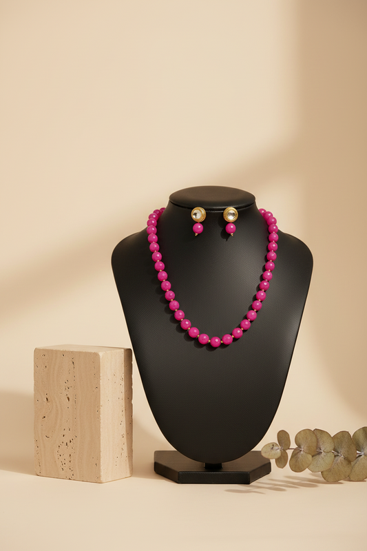 Bright Pink Onyx Beads With Metal Earrings DB00447
