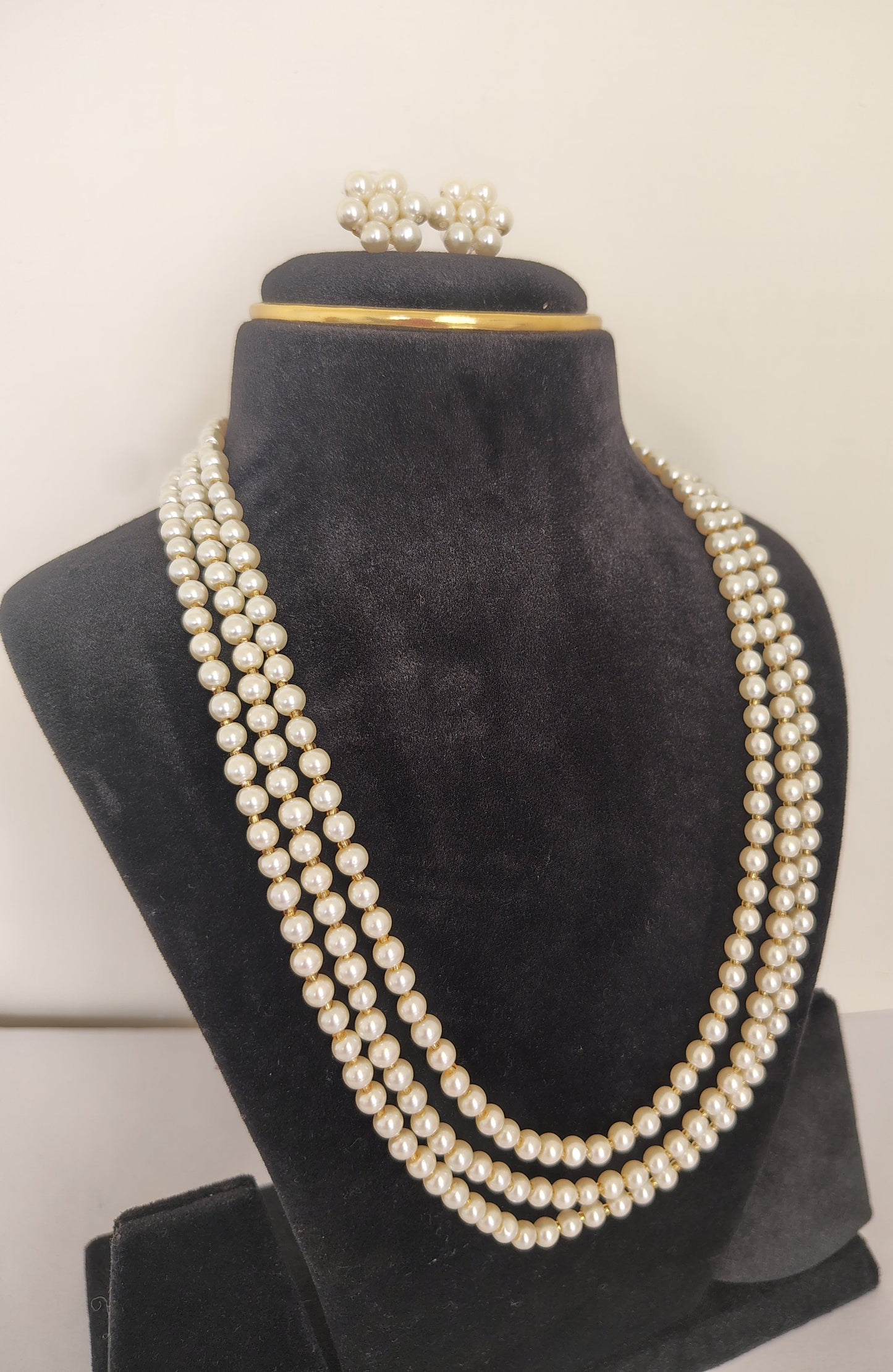 3 Strands Long White Pearl Necklace