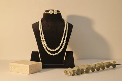 White pearl Long Necklace With Earrings