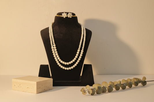 White pearl Long Necklace With Earrings