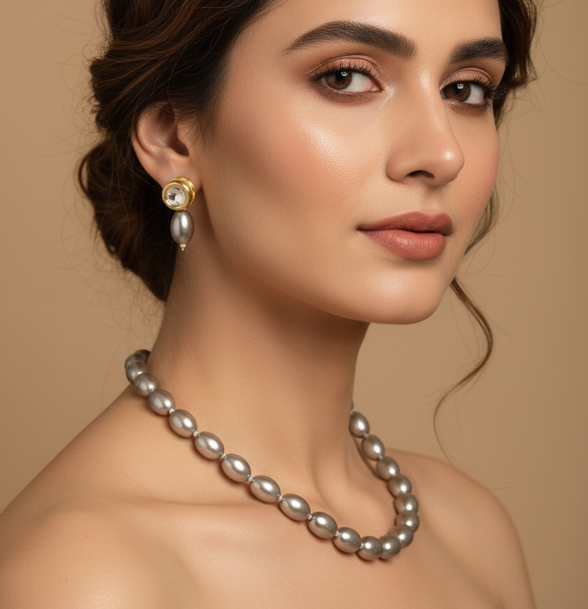 Grey Drop Shape Pearl Necklace GSL344