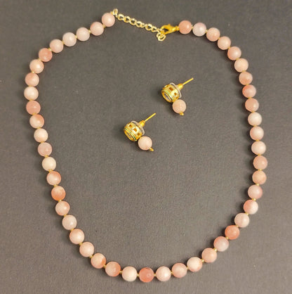 Peach Onyx Necklace With Metal Earrings