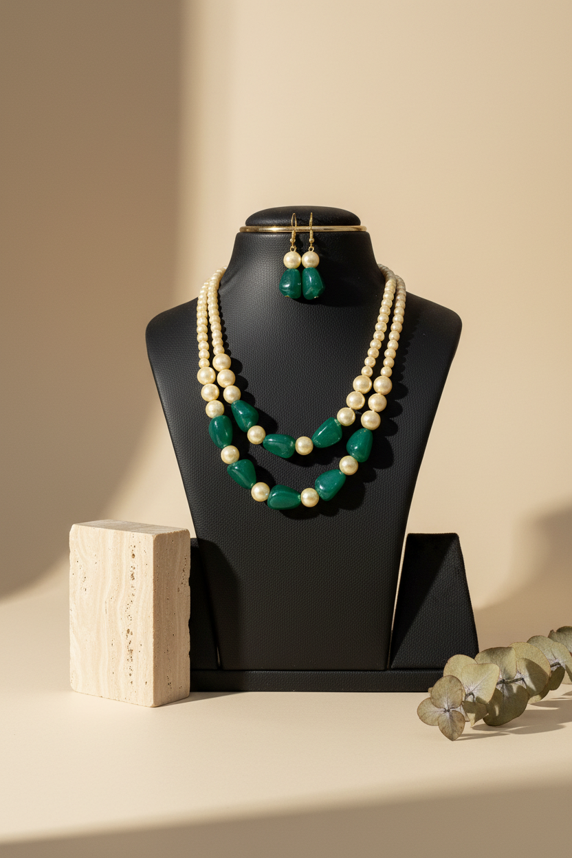 Golden Green Combination Pearl Necklace DB00381