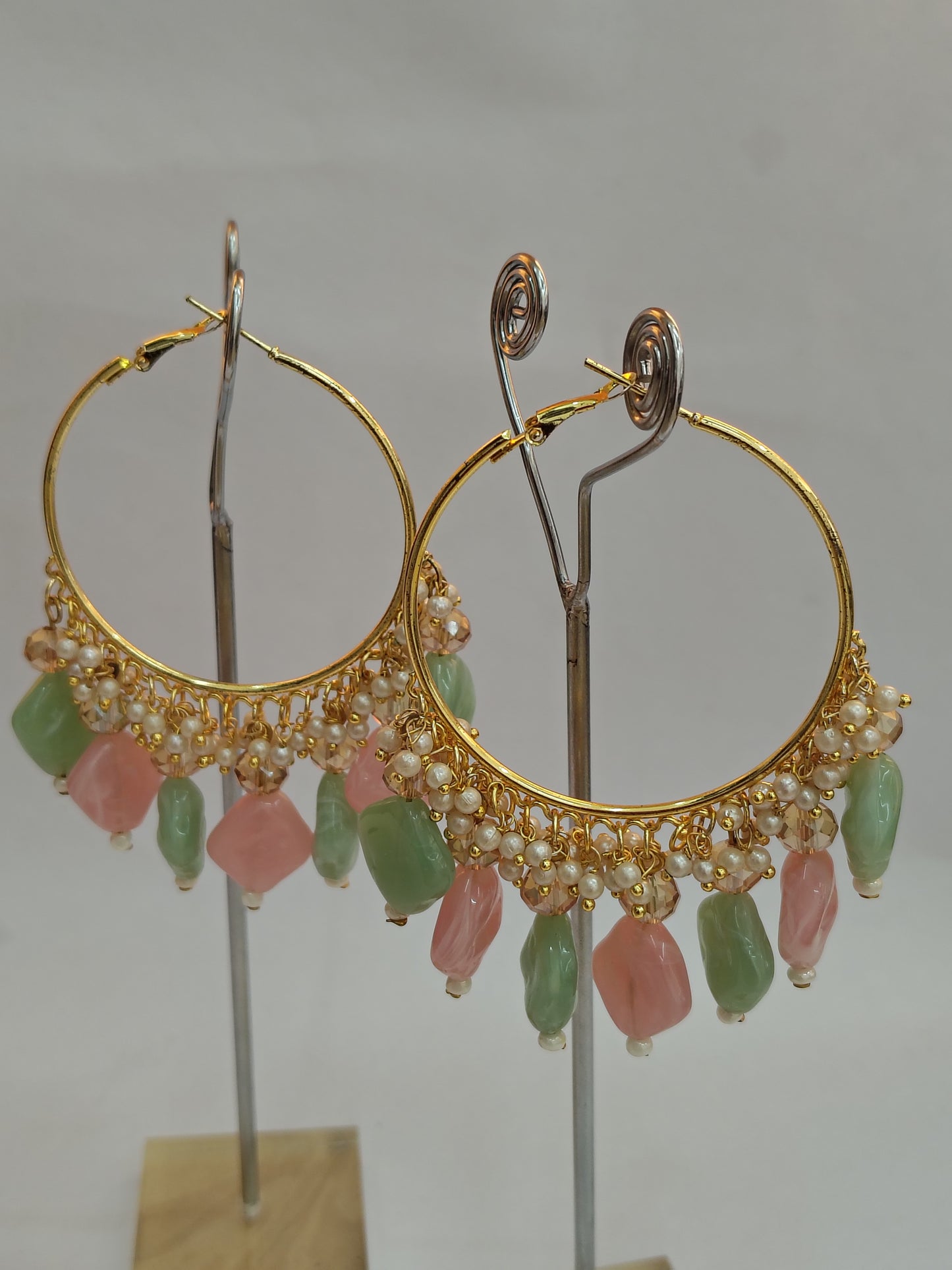 Golden Metal Hoop With Multi colour Stone