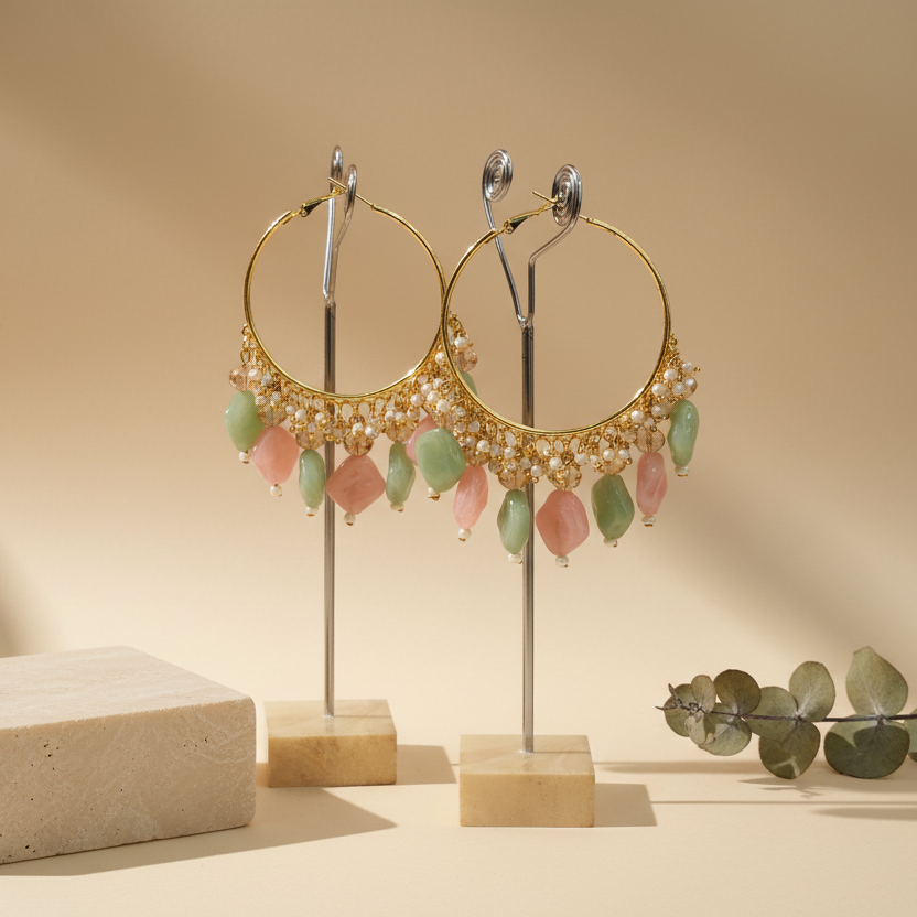Golden Metal Hoop With Multi colour Stone