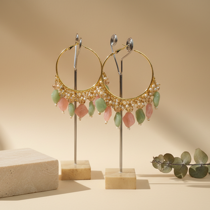 Golden Metal Hoop With Multi colour Stone