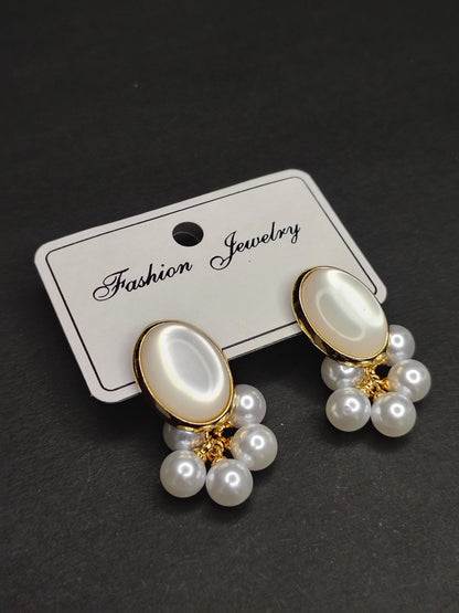 White & Golden Pearl Earrings