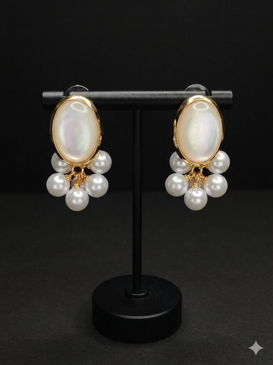 White & Golden Pearl Earrings