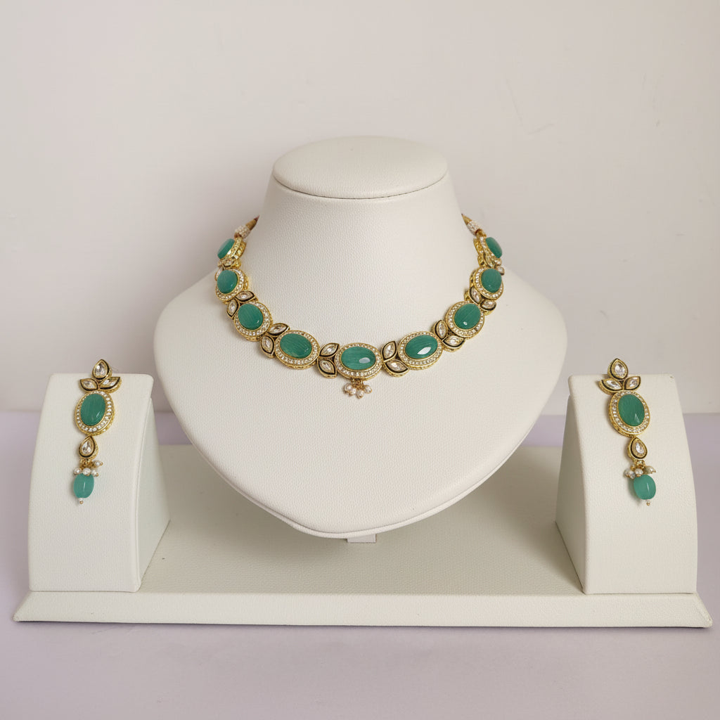 Premium Light Green Shade Stone Studded Necklace