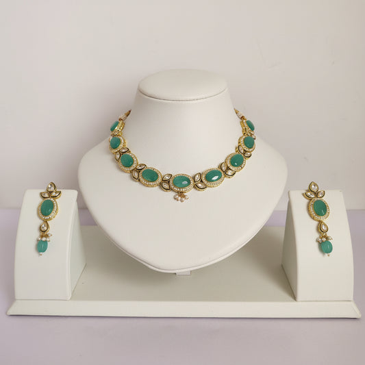 Premium Light Green Shade Stone Studded Necklace