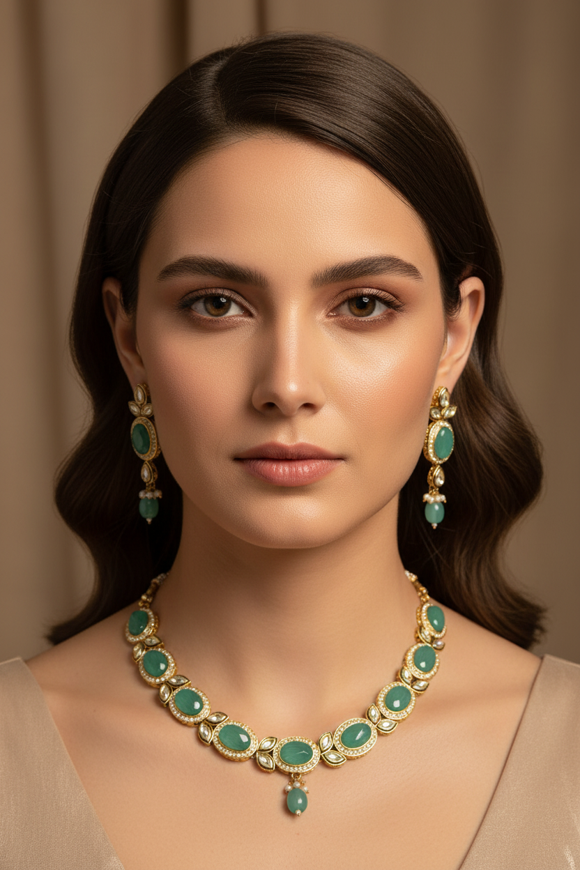 Premium Light Green Shade Stone Studded Necklace