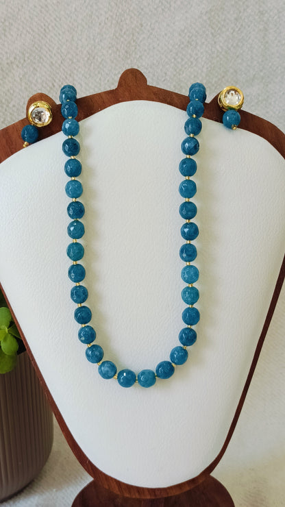 Onyx Elegant Blue Faceted Bead Necklace & Earring Set