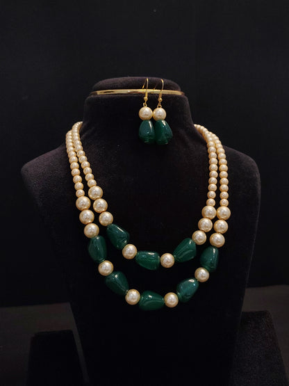 Golden Green Combination Pearl Necklace DB00381