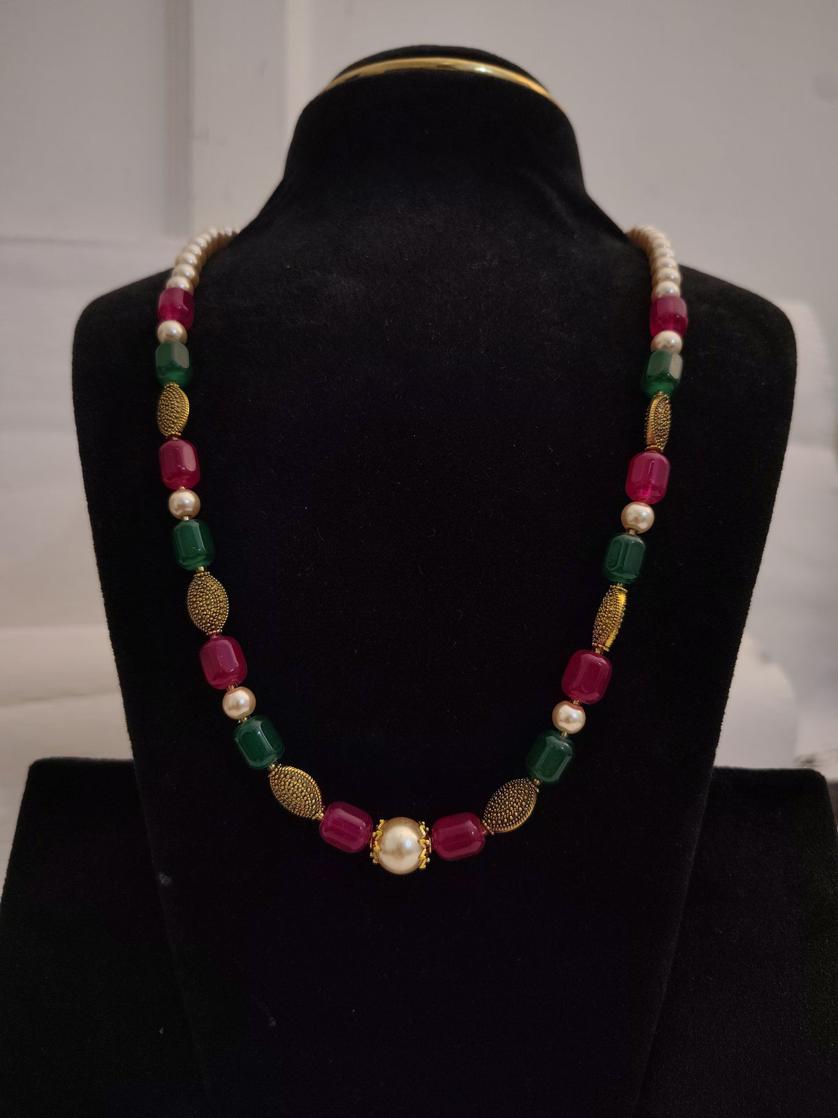 Ruby Green & Maroon Beads Necklace