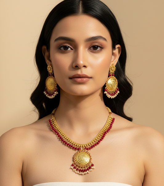 Royal Bright Pink Colour Choker With Earrings & Maang Tikka Set