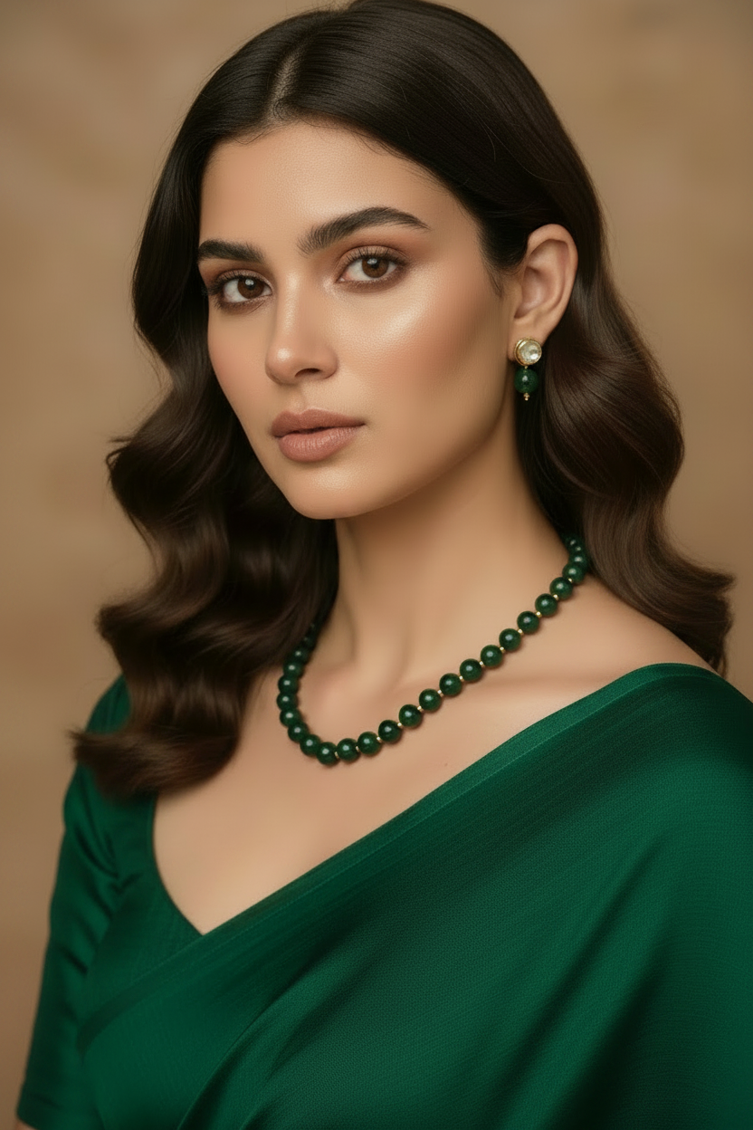 Onyx Royal Green Bigger Faceted Bead Necklace & Earring Set DB00268
