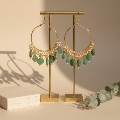 Golden Metal Hoop With C Green Stone