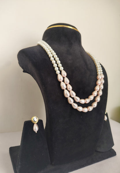 Pink Drop Shape Pearls With Round White Pearls Necklace DB00383