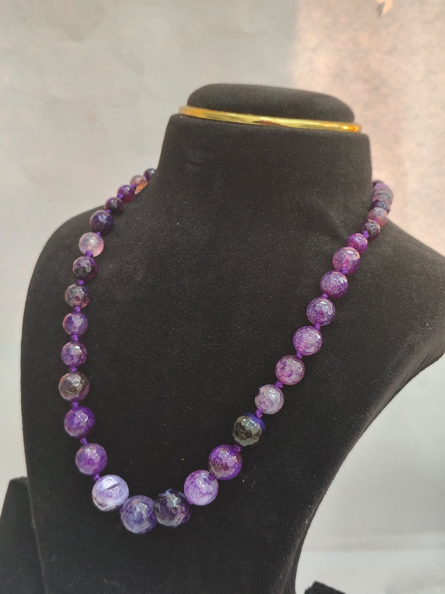 Earthtone Purple Dragon Vein Agate Beaded Necklace