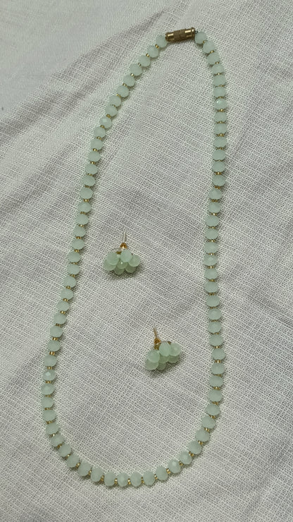 Diamond Cut Frosted Mint Green Faceted Bead Necklace & Earring Set