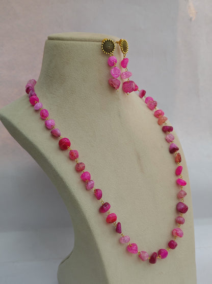 Pink Stone Look Necklace & Earring Set