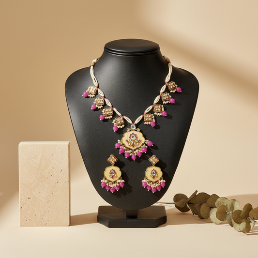 Purple Creami Necklace With Matching Earrings