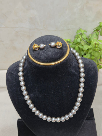 Grey Shade Pearl Necklace & Earrings Set