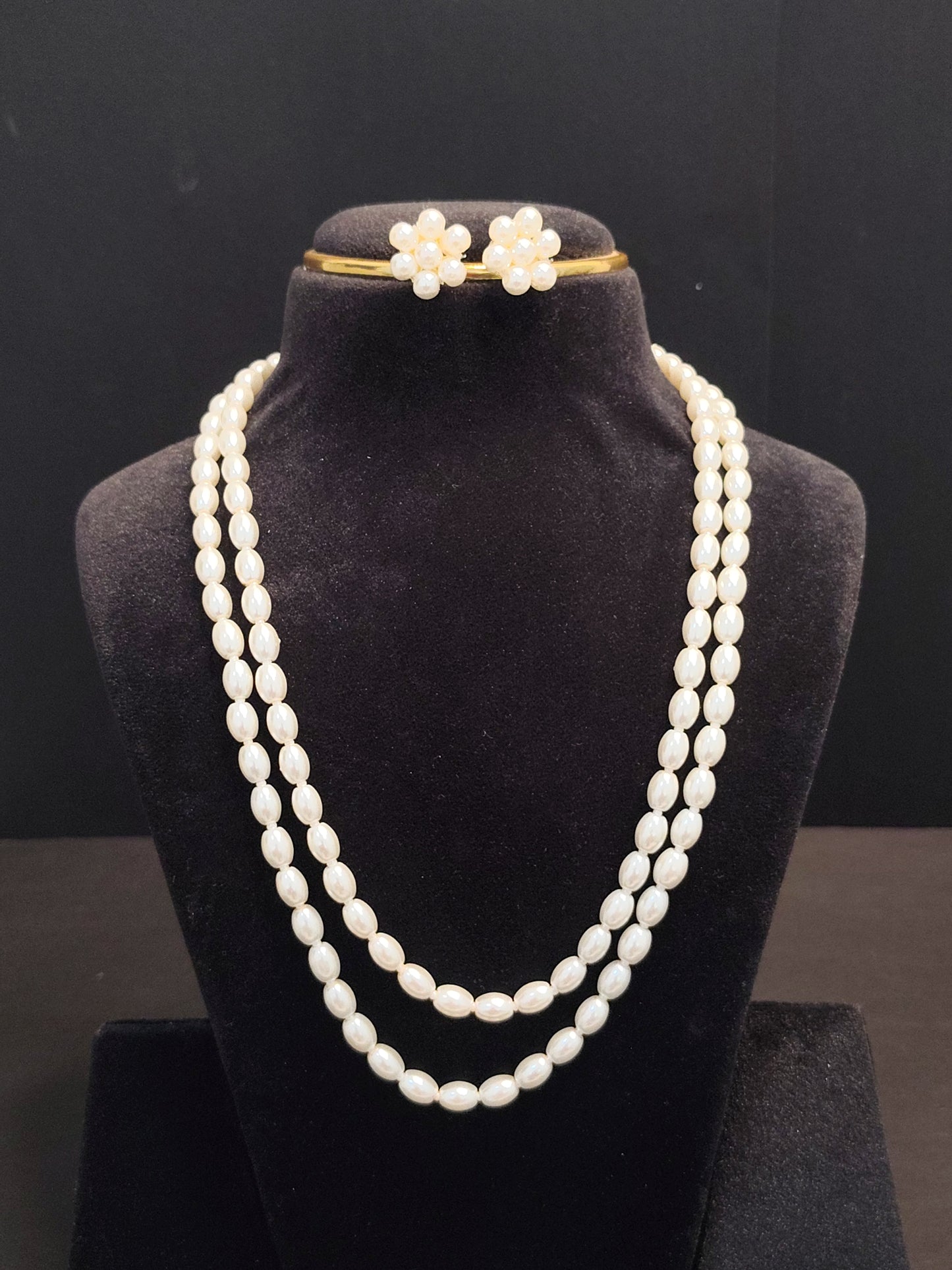 White Drop Shaped Pearl Double layer With Earrings Necklace