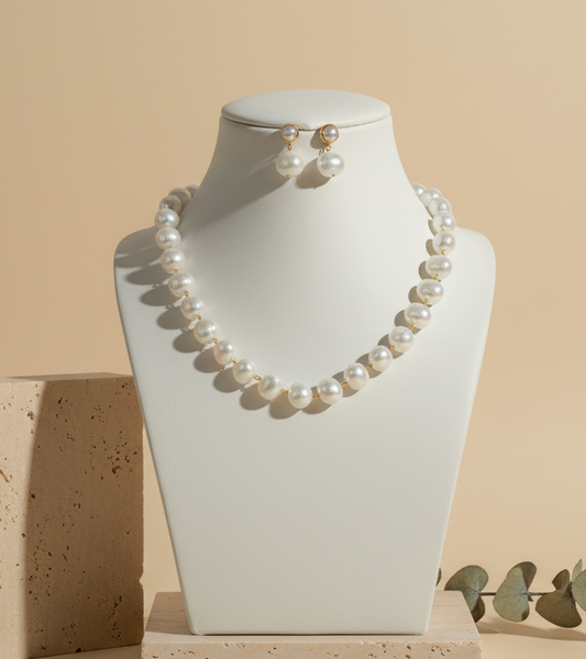 Japanese Pearl Statement Necklace & Drop Earring Set