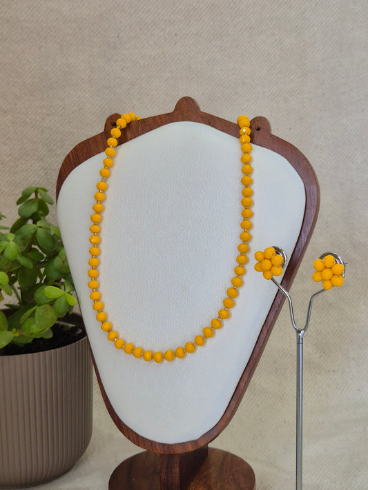 Radiant Sunshine Yellow Faceted Bead Necklace & Earring Set - Diamond Cut
