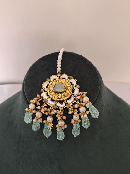 Royal Mint Green & Gold Kundan Choker Set | Includes Matching Earrings & Maang Tikka