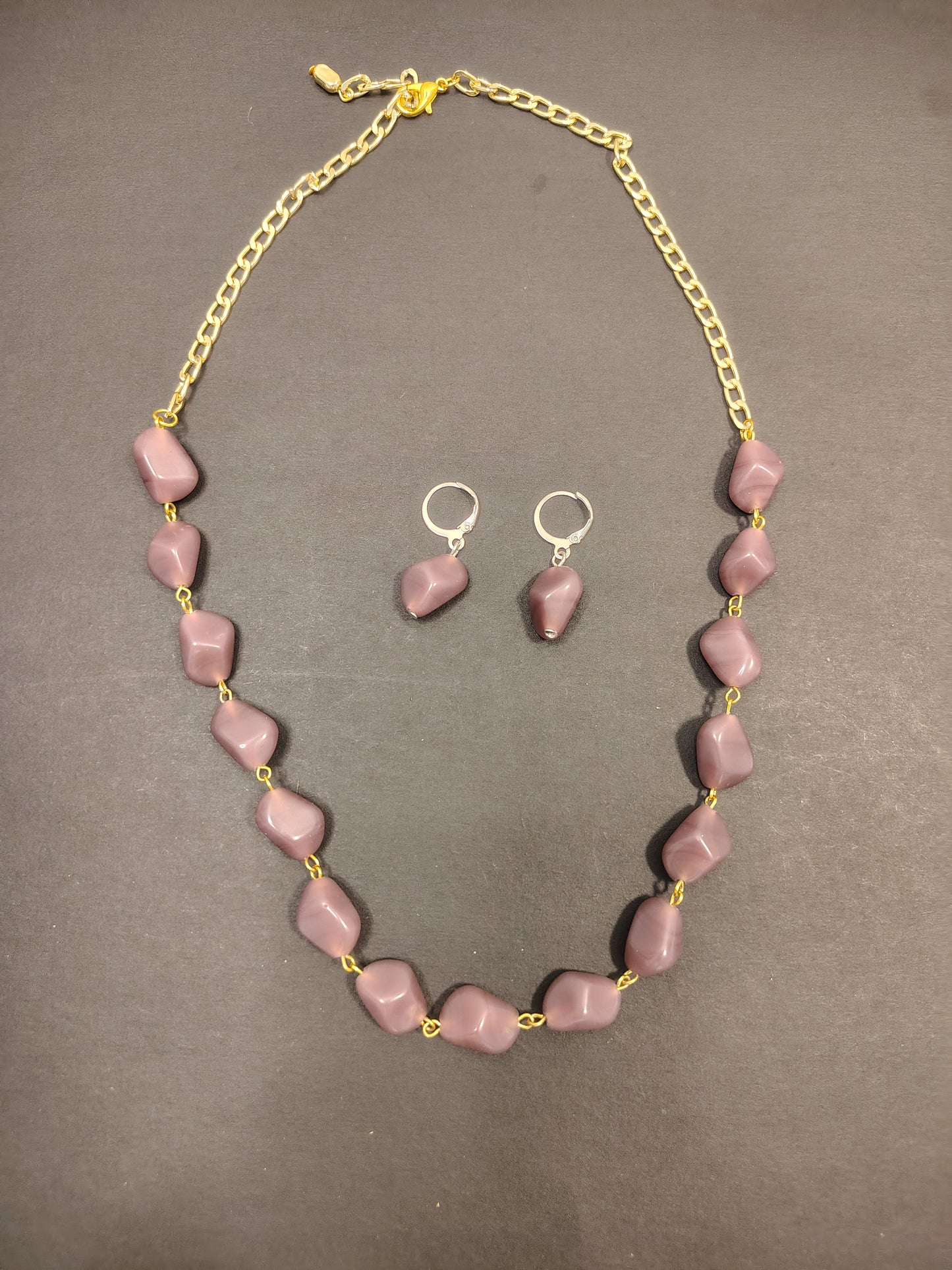 Light Purple Beads Necklace With Earrings