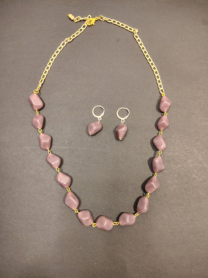 Light Purple Beads Necklace With Earrings