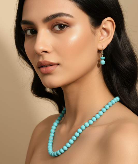 Blue Stone Pearl With Earrings