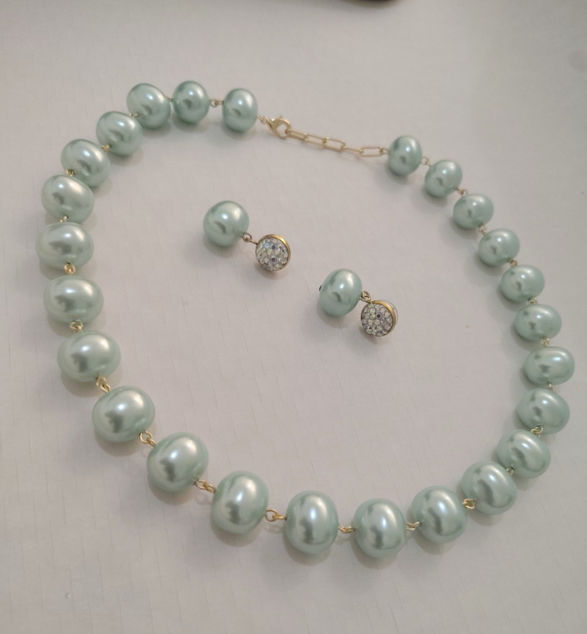 Sage Green Premium Heavy Pearl Necklace with Earrings