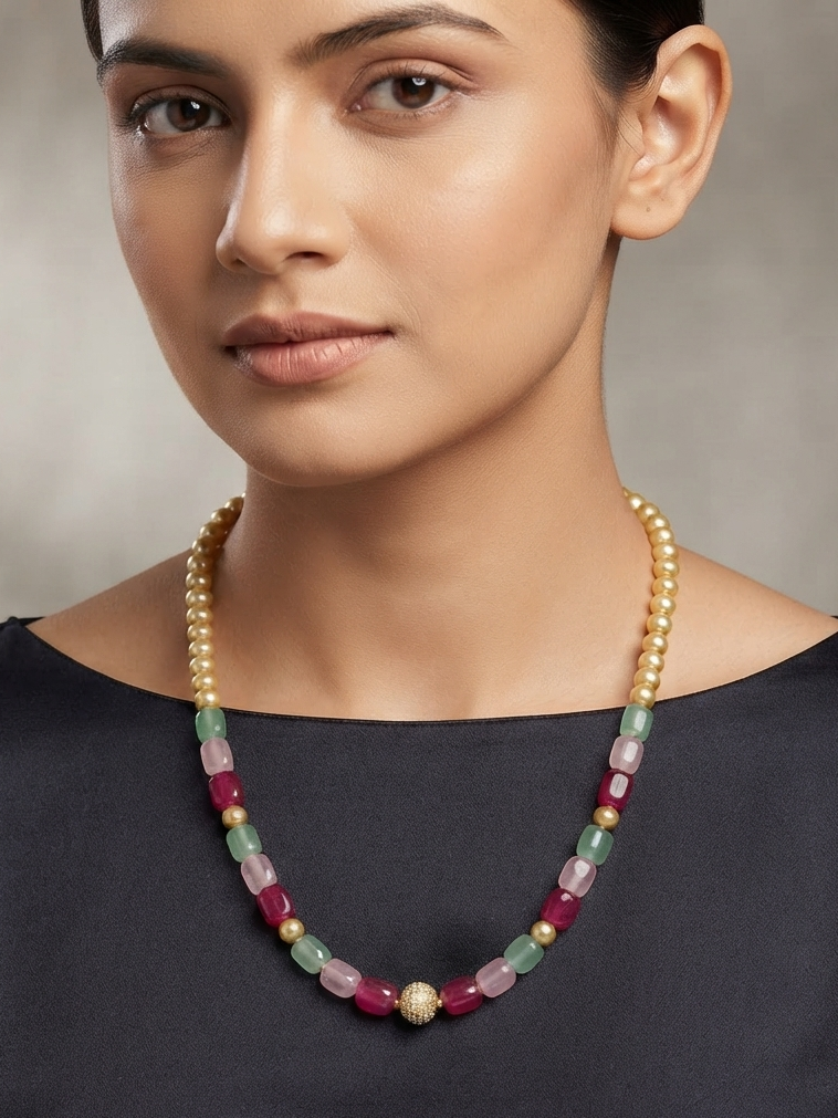 Multicolor Bead Creamy Pearl Necklace