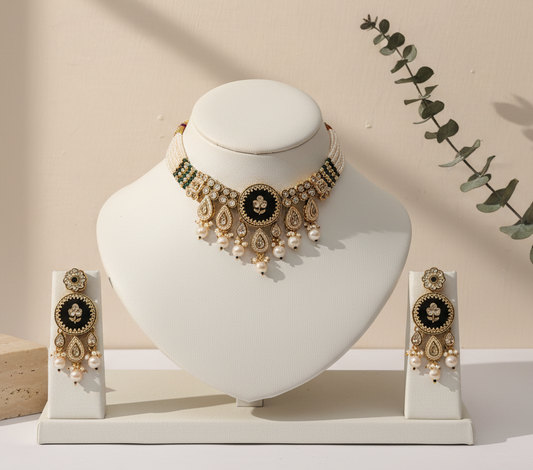 Royal Pastel Dark Green Choker Set With Stone Work