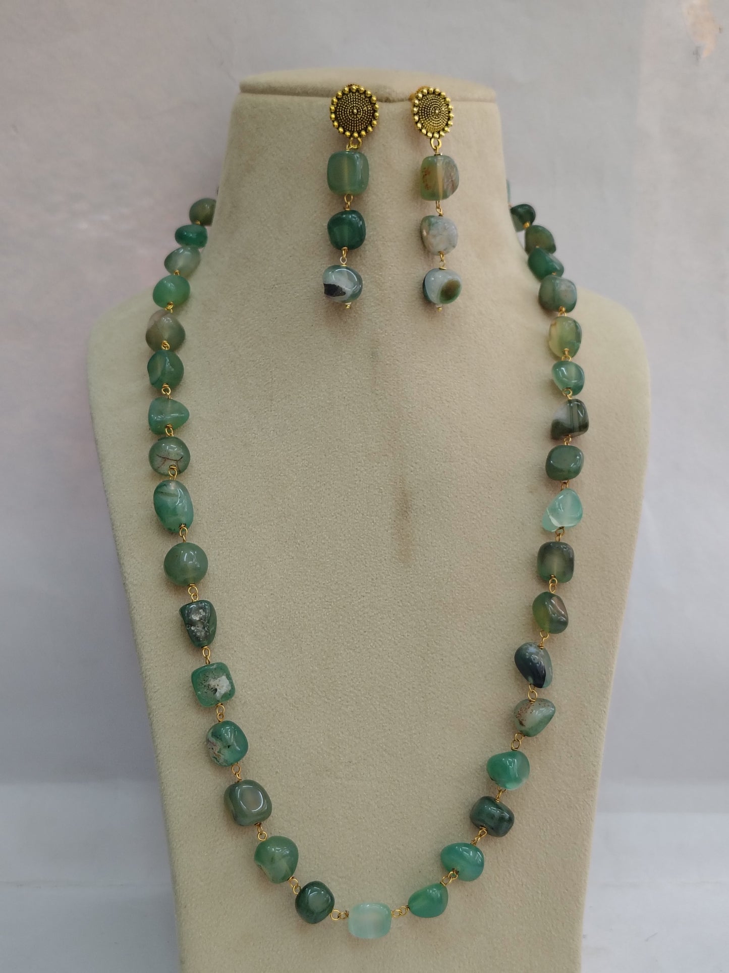 Light Green Stone Look Necklace & Earring Set