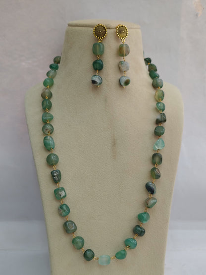 Light Green Stone Look Necklace & Earring Set