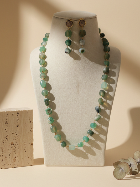 Light Green Stone Look Necklace & Earring Set