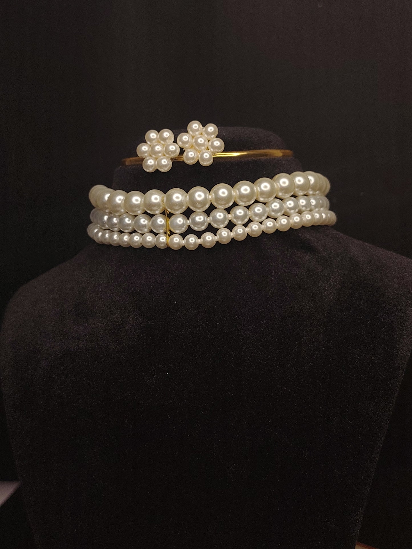 Classic White Three-Strand Pearl Necklace & Earring Set DB00410