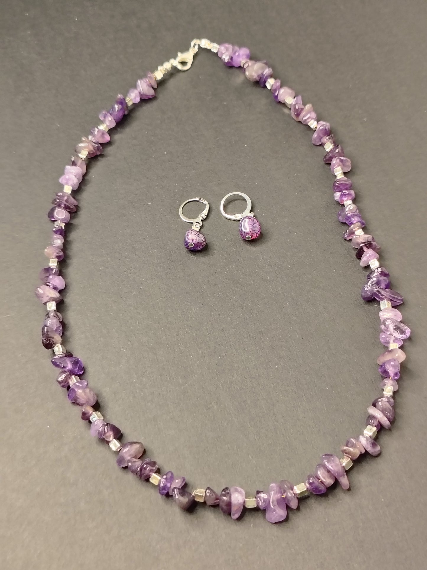 Purple stone & Necklace With Earrings