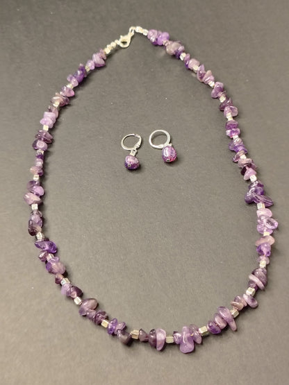 Purple stone & Necklace With Earrings