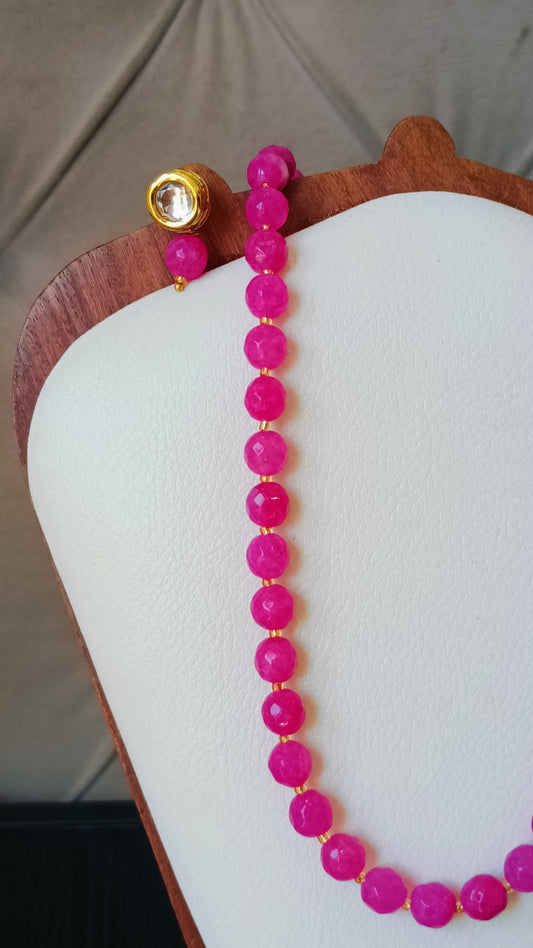 Bright Pink Onyx Beads With Metal Earrings