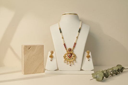 Royal Multi Colour Long Necklace With Matching Earrings