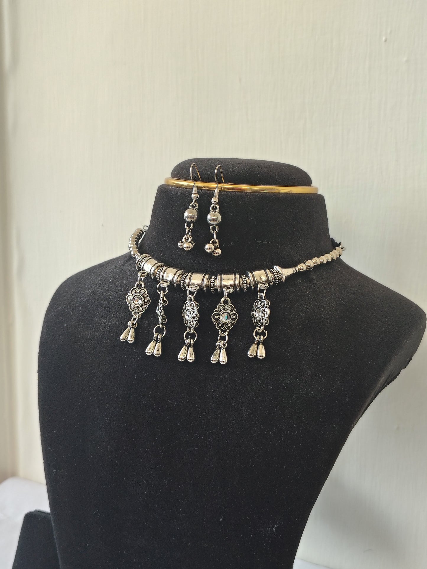 Silver Tribal Choker & Earring Set