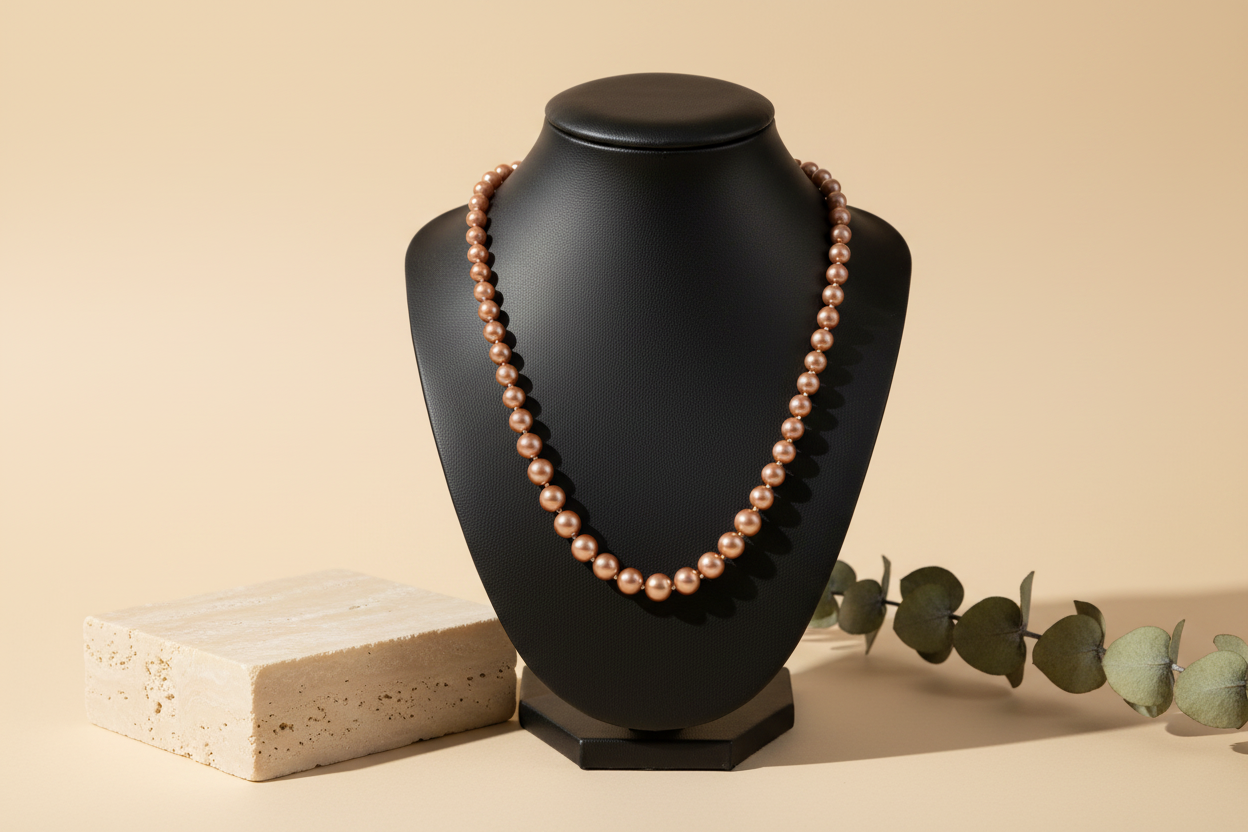 Elegant Mint light Brown Pearl Necklace