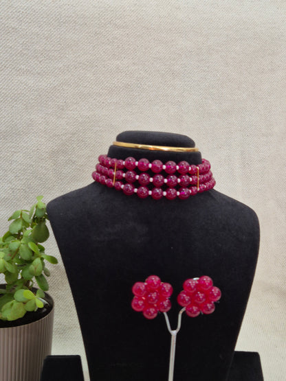 Elegant Red Pearl Necklace 3 Layer