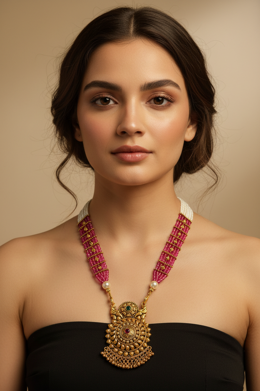 Bright Pink & White Long Necklace DB00055